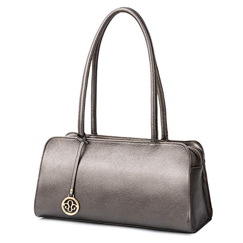Leather Satchel Handbag for Women Purses and Handbags Top Handle Small Tote Shoulder Bag Silver Gray