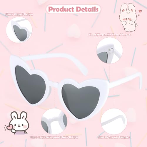 6 Pack Vintage Heart Sunglasses Cat Eye Love Shaped Sunglass for Women Girl Bulk Retro Cute Sun Glasses4