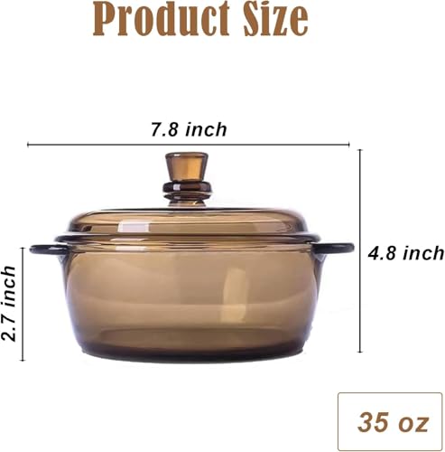 Image of Glass Casserole Deep Round 1000 ML - Oven and Microwave Safe Serving Bowl with Glass Lid (1-pc, 1000ML- Brwon)
