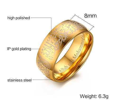 PMTIER Unisex Stainless Steel Religious Pattern Gold Plated Ring Size 9