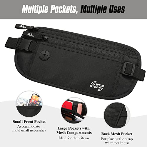 Image of MoKo Travel Money Belt, Hidden RFID Blocking Passport Wallet, Black