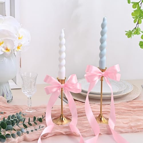 Image of Pearl Pink Double Face Satin Ribbon 1 inch X 50 Yards Spool Bright Colors Very Suitable for Weddings Gift Package Wrapping Dancer Wand Sewing Party Hair Bow Invitation Decorations and More