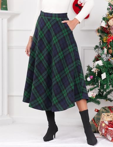 Idealsanxun ISX0438-M-GREEN Plaid Dresses For Women 2024 Fall Winter Dress Christmas Outfits Clothes Checkered Sweater Tweed Tartan Wool Long Skirt thumb #2
