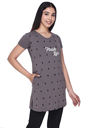 Image of Plush Women's Long Printed Cotton Round Neck Half Sleeve T-Shirt /Tshirts (DPL-PT-001)