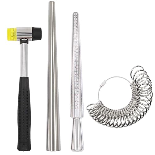 ROYALTEK Ring Sizer Mandrel Measuring Tool Steel Ring Sizing Gauge Sizers Set Rubber Jeweler's Mallet Hammer Metal Finger Size Stick Wire Wrap Rings Tools Jewelry Making Kit