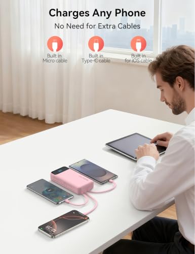 Nusyddy Portable Charger 20000mAh with 4 Built-in Cables & 6 Outputs Pink - image 7