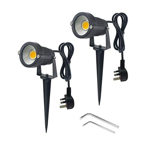 Youngine 2 Pack Outdoor Landscape Lighting 5W COB LED Spotlights for Garden Lawn Wall Yard Path with Spiked Stand and Plug Adapter (Warm White) Cover