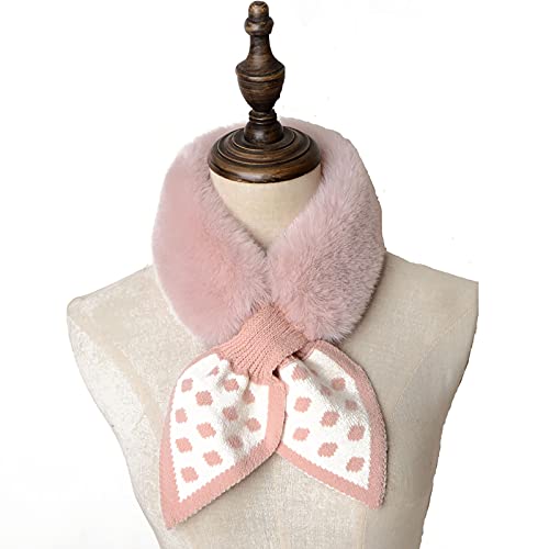 YXX Écharpe à Col Fausse Fourrure Femme avec Noeud Papillon tricoté pour Hiver Garder au Chaud,Rose Cover