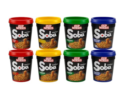 MiFan Rame Box - 8 Pezzi Nissin Soba Cup Noodles Istantanei Vari Gusti - Spaghetti Yaki Soba Giapponesi