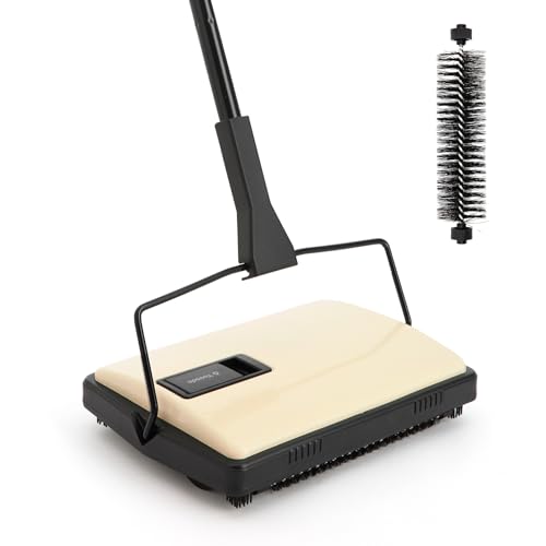 Yocada Manual Carpet Sweeper Cleaner Household Sweeper Lightweight Hand Push Non-Electric for Home Office Low&Undercoat Carpets Rugs Pet Hair Dust Scraps Paper Small Rubbish Cleaning 1*Extra