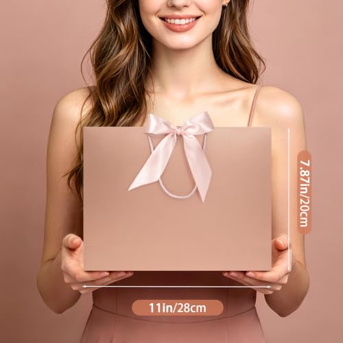 Image of JMANNI Gift Bags with Handles, 11 inch Small Gift Bag for Presents, 1 Pcs Bags with 2 Tissue Paper and 1 Cards for Baby Shower Wedding Bridal Shower Mother's Day Birthday Party (Rose gold)