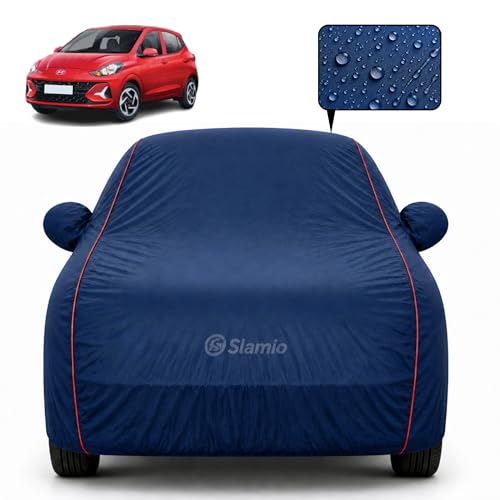 Image of Premium 100% Waterproof Car Cover for Hyundai's i10 2019-2026 Models All-Weather, UV & Dust Protection | Heavy-Duty 3-Layer Fabric | Custom Fit with Mirror & Antenna Pockets | Navy Blue