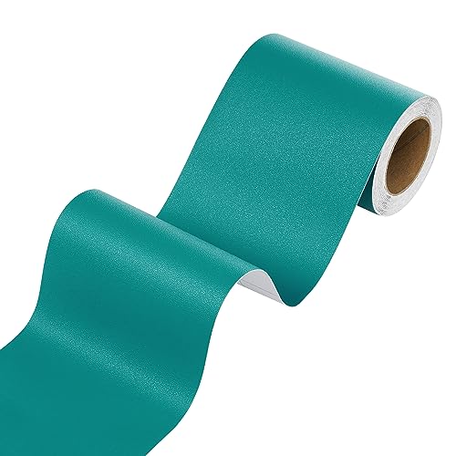 Stickyart Teal Green Wallpaper Border Peel and Stick Wall Border Trim Self Adhesive Green Contact Paper Removable Wallpaper Borders for Bedroom Bathroom Mirror Frame Bulletin Border Sticker 3"x197"