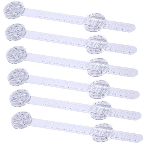 Bstsilver 6 Pack Adhesive Straps Locks Baby Proofing for Drawers Fridge Dishwasher Toilet Seat Cupboard Oven Freezer Trash Can, Cabinet Latches Adjustable for Toddlers Cats Dogs, No Drill, Transparent