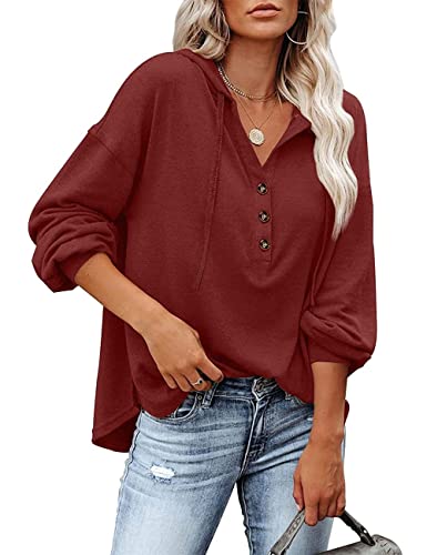 Cuptacc Damen Hoodie Oversize Mit Kapuze - Bequemer V-Ausschnitt Sweatshirt