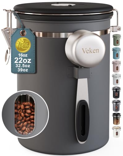 Veken Coffee Canister with Window,Airtight Stainless Steel Container,22OZ