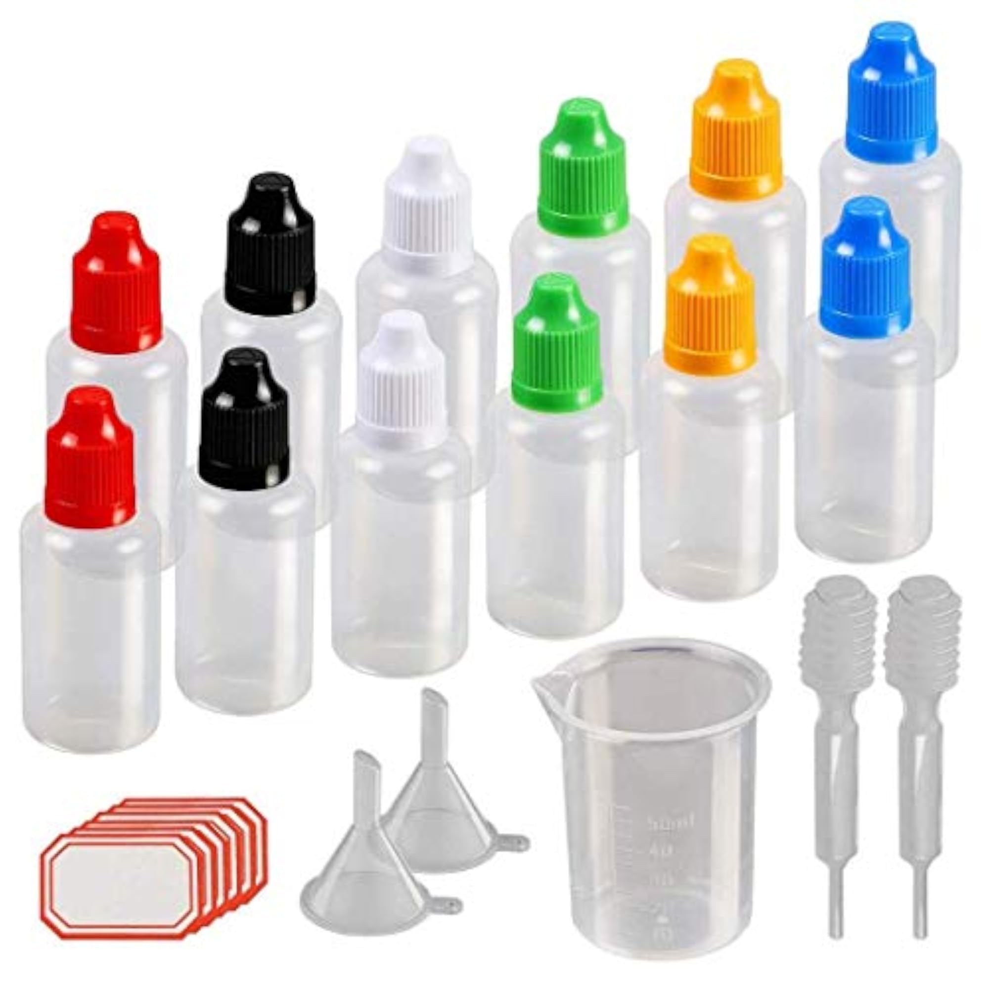 Pack of 12 Multi-Color 25ml Squeezable Liquid Bottles