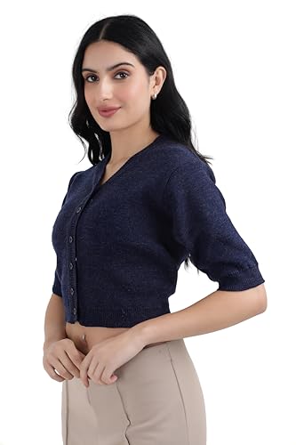 Image of Women Winter Wear V-Neck Half Sleeves Regular Fit Woollen Blouse