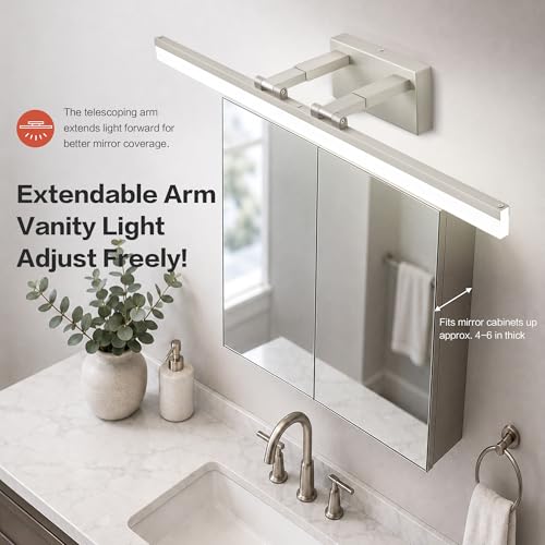 Image of SOLFART Vanity Lights for Bathroom Retractable: 48 Inch 5CCT Brushed Nickel Led Bathroom Light Fixtures Dimmable Adjustable Head ETL Listed