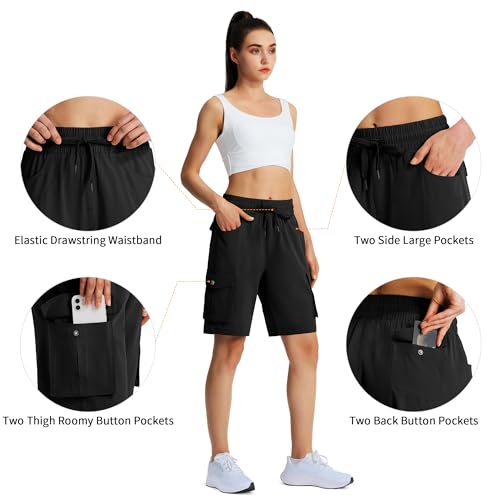 Women's 9" Hiking Cargo Shorts Quick Dry Lightweight Summer Shorts for Camping Travel Golf 6 Pockets3