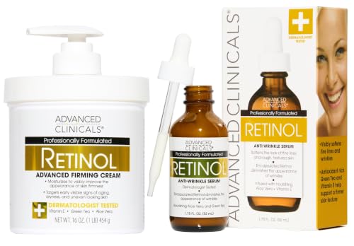 Advanced Clinicals Retinol Body Lotion + Retinol Serum 2PC Skincare Set For Women &amp; Men Helps Diminish Appearance Of Crepey Skin | Face Serum &amp; Body Cream Visibly Improves Look Of Wrinkles &amp; Sagging