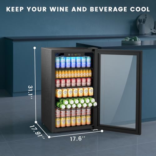 Image of Electactic Mini Fridge 130 Can Beverage Refrigerator Cooler, 3.1 Cu.Ft Drink Fridge for Soda Wine Beer, Adjustable Temperature Control for Home Office, Black