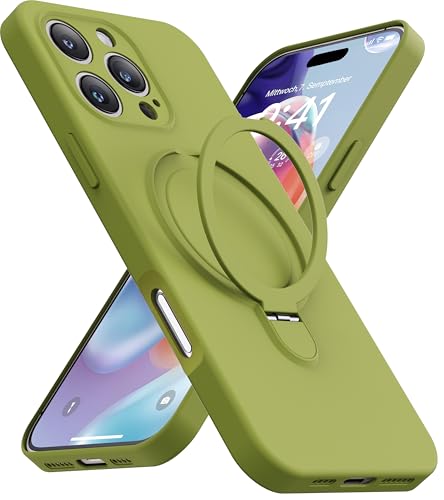 Coque silicone matcha iPhone 16 Pro Max, support magnétique pour bureau