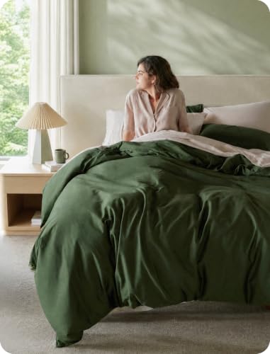 Bedsure 100% Organic Cotton King Duvet Cover Set Olive Green 104 x 90