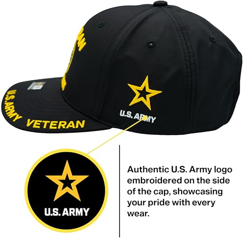 Image of US Army Veteran Hat for Men Official Licensed Military Veterans Embroidered Patch Design Army Seal Adjustable Baseball Cap