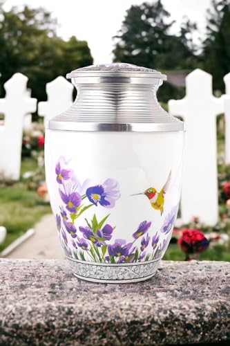 Image of Cremation Urn for Human Ashes - Large Funeral Urn for Adults Male Female, Decorative Memorial Urn with Elegant Engraved Design, Black & Teal Keepsake Ashes Container