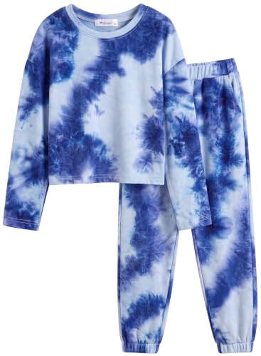 Image of Arshiner Girls 2 Piece Outfits Kids Tie Dye Sweatsuits Set Long Sleeve Shirt and Pants Set Size 5-14 Y
