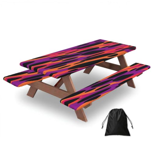 Mantel de elastano para mesas rectangulares de 6 pies negro rosa lavable con fundas de banco 2