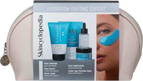 Skincyclopedia Hyaluron, set regalo per la cura del viso, set regalo per donne, con cleanser, siero di acido ialuronico, crema idratante, maschera di stoffa e 2 cuscinetti per gli occhi, set di veleno
