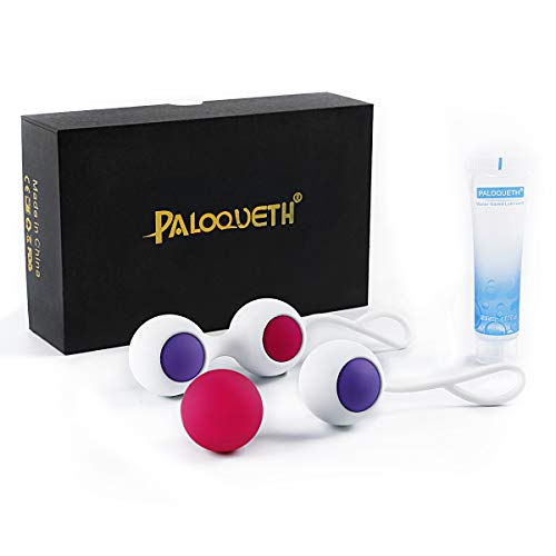Kegel Balls Exercise Weight for Women Bladder Control & Advance-Strengthen Pelvic Floor Muscle Recovery, PALOQUETH Silicone Ben Wa Balls Weighted Exercise Kit for Beginners, 4 Pieces Set