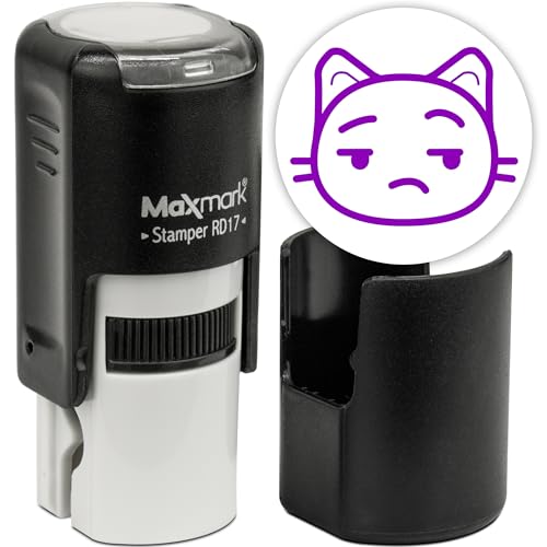 MaxMark RD17 Round Self Inking Cat Emoji Stamp - Indifference - Purple Ink