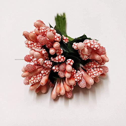 Image of Prokart Premium Pollen Flowers for Hair Accessories, Tiara Making, Jewelry Making and Dress Decoration | 8 Bunch of 12 Pollens Each | (Pack of 96 Pcs) (Peach)