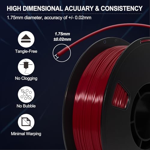 Image of PLA Filament 1.75mm Ruby Red 1KG, Clog-Free 3D Printer Filament Dimensional Accuracy + /- 0.02mm, High Speed Printing 1kg Spool(2.2lbs) 3D Printing Filament Fits for Most FDM 3D Printers