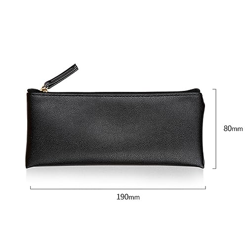 Image of Black Pencil Case Pen Pouch for Purse PU Pen Case Small Black Pouch with Zipper for Travel Toiletries and Accessories Slim and Stylish Pouch for Women Pens Markers Makeups Change Pouch