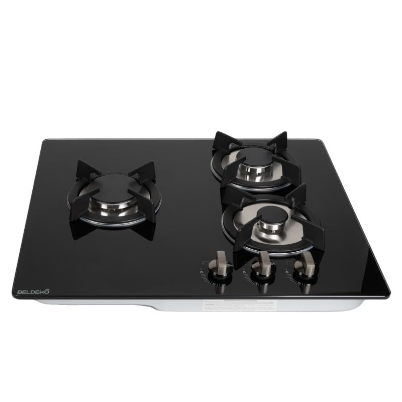 BELDEKO Plaque Gaz 3 Feux 5250W Grilles Fonte Verre Noir - Marque Française