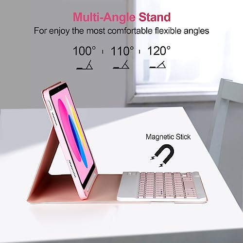 AHYWTAN for iPad 11/10th Generation Case with Keyboard,Detachable Bluetooth Keyboard case for iPad A16 2025 11 inch/10th Gen 2022 10.9’’ with Pencil Holder, Square Keycaps,Pink
