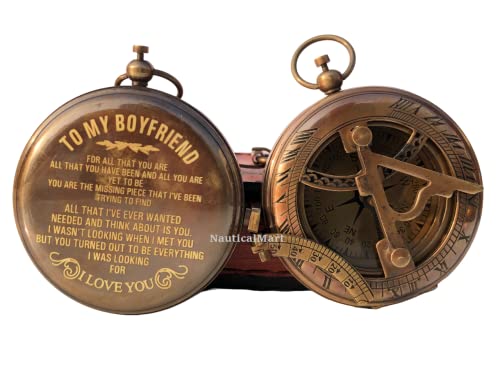 Personalized Compass, to My Boyfriend, My Best Man/Valentines Day/Anniversary/Christmas Day Gifts Customized Working Brass Compass (to My Boyfriend)