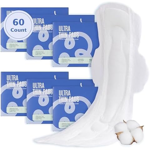 100% Organic Super Long Overnight Pads for Women Ultra Thin Sanitary Pads with Wings, Extra Heavy Flow Feminine Pads Ultimate Absorbency Extra Coverage Period Pads (Extra Long Overnight, Size 6, 60ct) Cover