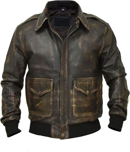 Image of Hide & Seek Men's A2 Aviator Air Force Cockpit Vintage Bomber Military Flight Pilot WWII Distressed Real Leather Jacket