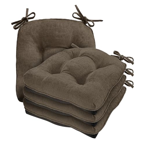 Cozyide Chair Cushions for Dining Chairs, 17" x 17" Non-Slip Kitchen Chair Pads with Adjustable Ties, Indoor Chair Cushions for Dining Room, Brown (Pack of 4) by Cozyide - Used condition - US$41.68
