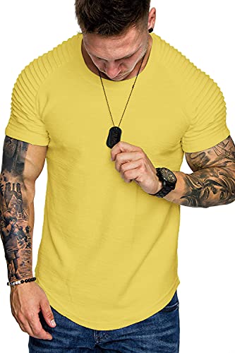 Coofandy Men Designer Tee Fitted Hipster Shirt Drop Cut Tee Gym Shirt Neon Yellow Xs #TOP2