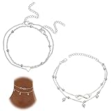 2 Piezas Tobilleras Mujer Color Plata, Pulseras Tobilleras de Playa, Tobilleras para mujer, Tobilleras Hipoalergénico Impermeable Ajustables para Mujer, Regalo para Mujer