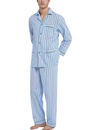 Image of GLOBAL Mens Pajamas Set, 100% Cotton Woven Drawstring Sleepwear Set with Top and Pants /Bottoms