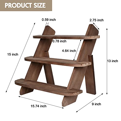 Wooden Display Riser,3 Tier Earring & Ring Holder Stands,Farmhouse Cupcake Stands ,Table Display Stand For Vendors,Organizer Showcase For Tabletop Shows And Home Using ,Wood Rustic Risers-Walnut #TOP7