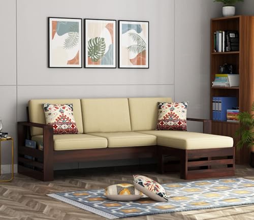 Image of Sheesham Solid Wood L-Shape Sofa for Living Room (L-Shape) (Mahogany 1)