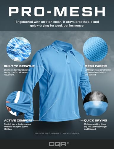 Polo para Hombre CQR de manga larga, camiseta táctica exterior, tejido transpirable ligero UPF 50+ miniatura 7